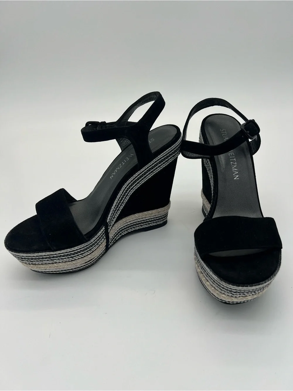 Stuart Weitzman Black Suede Espadrille Platform Wedge Sandals size 7.5